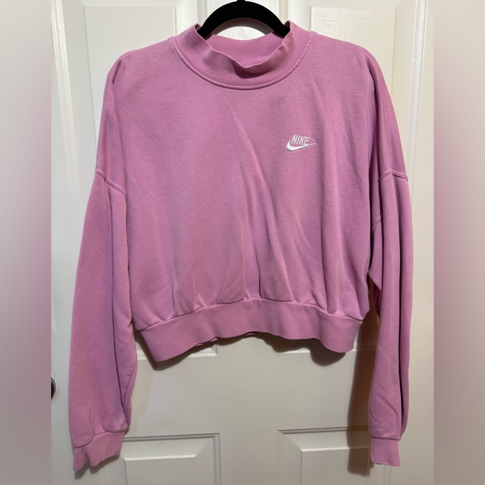 Nike Women's Pink Cropped Mock-Neck Sweatshirt